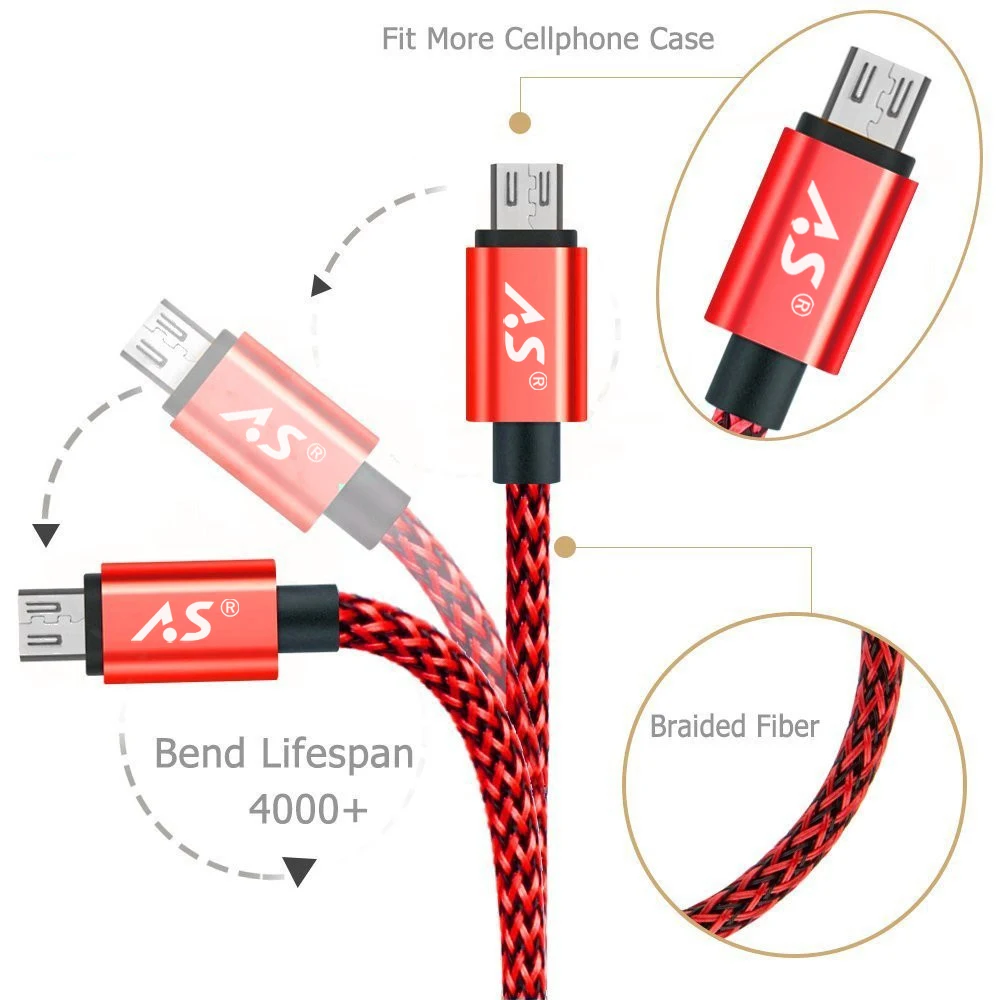 AS المصغّر usb كابل 5 V 2.4A النايلون مضفر سريع شحن شاحن USB للهاتف المحمول كابل ل سامسونج/xiaomi/LG/ هواوي