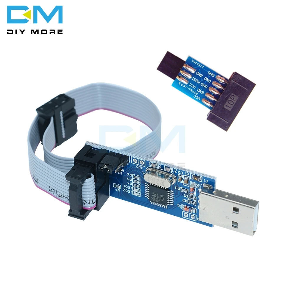 

USBASP USBISP AVR Programmer 10Pin To 6 Pin Cable USB ISP USB ASP ATMEGA8 ATMEGA128 ATtiny CAN PWM Support Win7 64K 64 64Bit