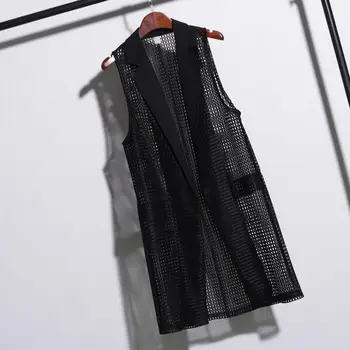 

new hollow solid color cardigan vest long female loose casual women