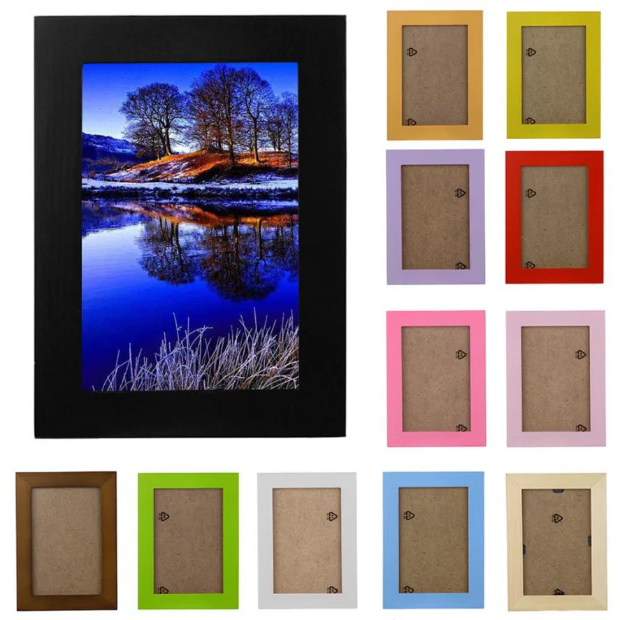 

New 12 Colors Wood Photo Frame 15x11.5cm 1PC Simple Wooden Picture Frame Home Decor Wall Mounted Hanging Photo Frame 35