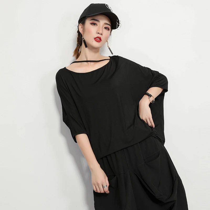 Европейский Американский ins летнее платье tide T холодный ветер слово плечо свободные нерегулярные короткий рукав Футболка