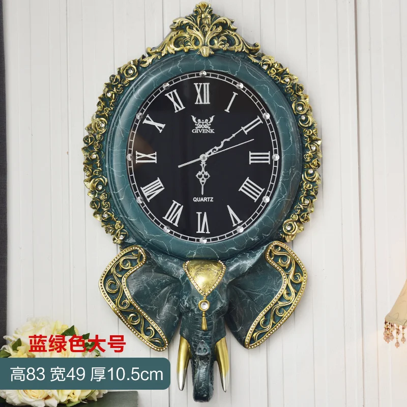 Retro Wall Clock Villa Wall Clock Elephant Color:F-49X10.5X83cm