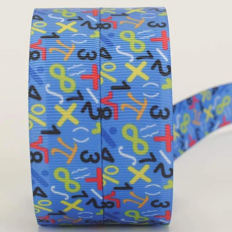 NEW sales 50 yards blue letter math ribbon bows printed grosgrain ...