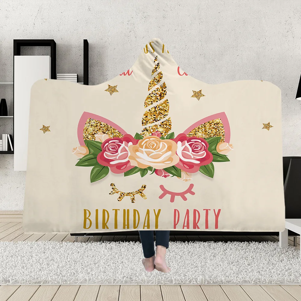 

Hooded Blanket Cloak Magic Hat Blanket Thick Double-layer Plush 3D Digital Printing Unicorn Series