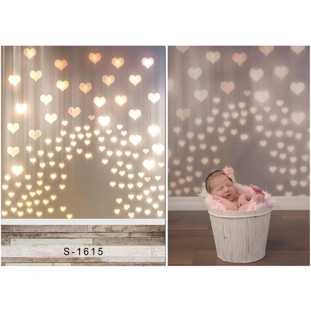 

Sparkling Heart-shaped Light Baby Photography Background Newborn Photoshoot Props Valentine's Day Kids Photo Backdrop Wood Floor