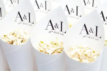 

personalized mr&mrs initials date or text Rustic Wedding confetti cones, Customize wedding birthday confetti package free design
