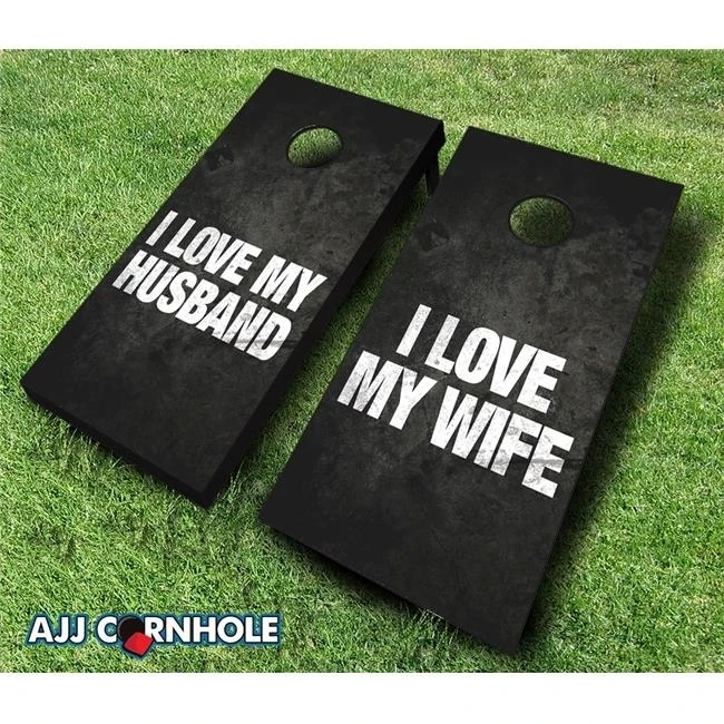 AJJCornhole 107-LoveMySpouse I Love My Spouse Theme Cornhole Set with Bags - 8 x 24 x 48 in.