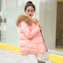 Новинка года, модное повседневное пуховое пальто с натуральным мехом для девочек Женская короткая утепленная верхняя одежда свободного кроя размера плюс розовый, черный, серый, белый цвета
