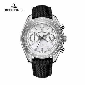 

Reef Tiger/RT Mens Designer Sport Watches 316L Steel Luminous Quartz Watches Calfskin Nylon Strap RGA3033