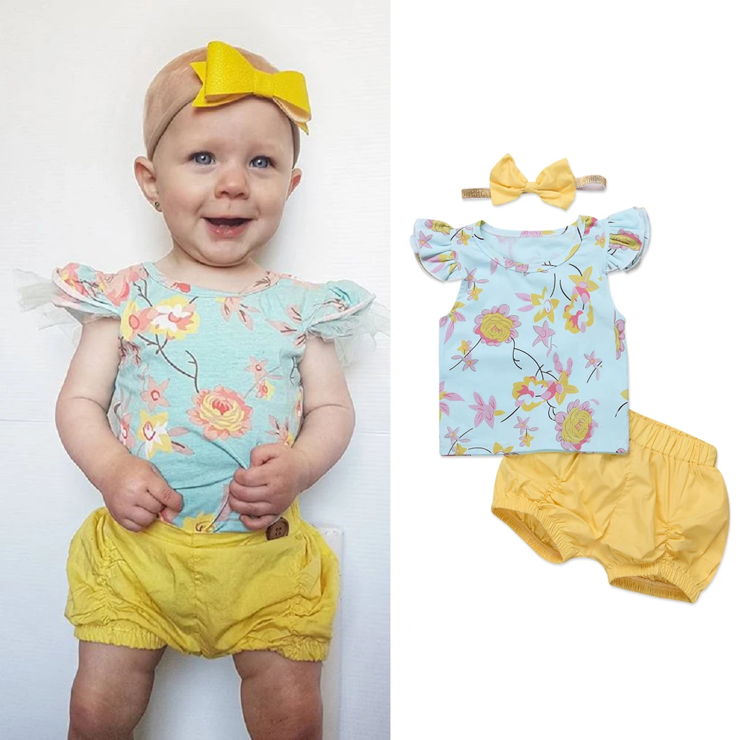 Newborn Kids Baby Girls clothes Set Floral Ruffles Tops T shirt