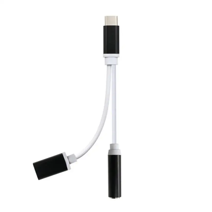 Черный Sale New Style USB Type-C To 3.5mm Jack AUX Headphone Audio Splitter Converter Adapter Cable Portable Charger - Цвет: Черный