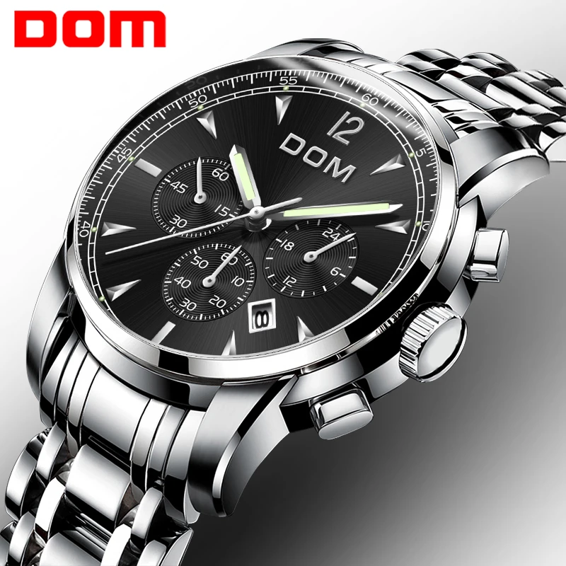 

DOM Watches Men Luxury Brand Chronograph Men Sports Watches Waterproof Steel Luminous Quartz Men's Watch Relogio M-75D-1MPE