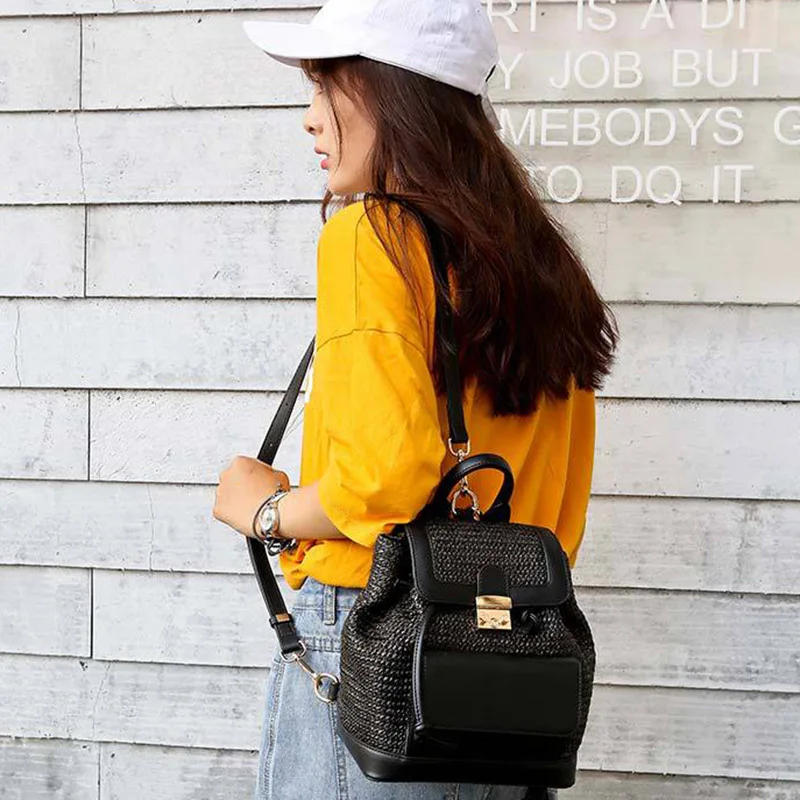 Summer New Women Straw Backpack INS Popular Female Travel Panelled Mochila Large Ladies Fashion Back Pack Exquisite Bolsa BP3007 (10)