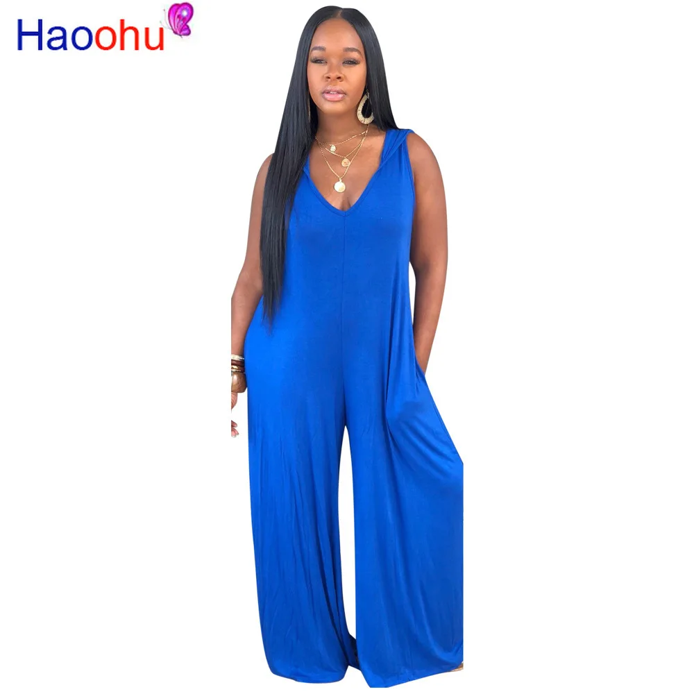 

2019 new women summer solid hooded neck sleeveless loose haren long jumpsuit casual sporting romper playsuit 3 color GLMOS917