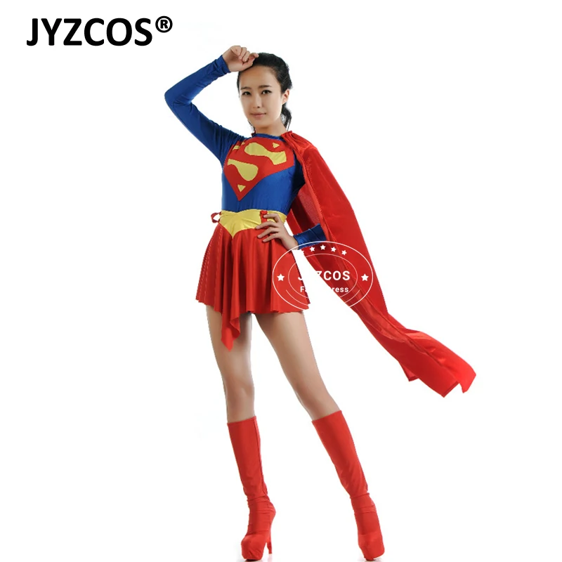 JYZCOS взрослых Супергерл Костюм Для женщин супергероя Косплэй одежда костюм на