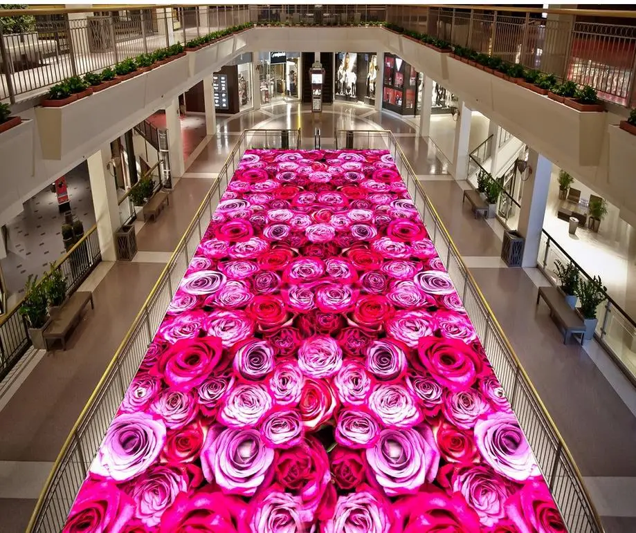 

Custom Photo Floor 3D Wallpaper Modern Art The rose flower painting non-slip waterproof self-adhesive PVC Wallpaper