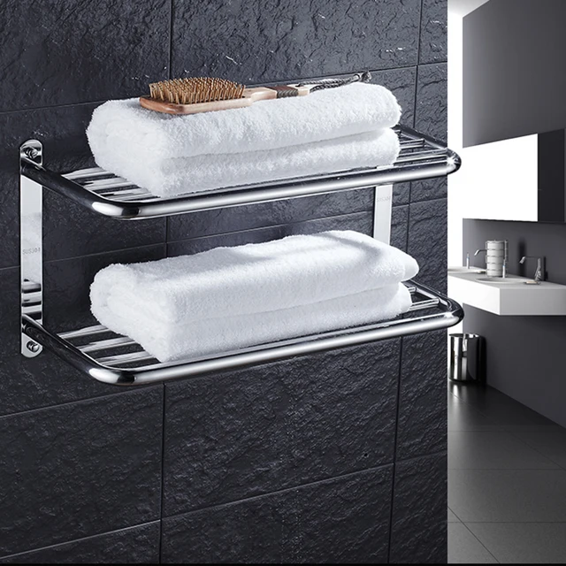 Chrome Finish Bath Accessories Dual Tier Towel Shelf Chrome Finish Bath Accessories Dual Tier Towel Shelf Holder Double Layer Bathroom Wall
