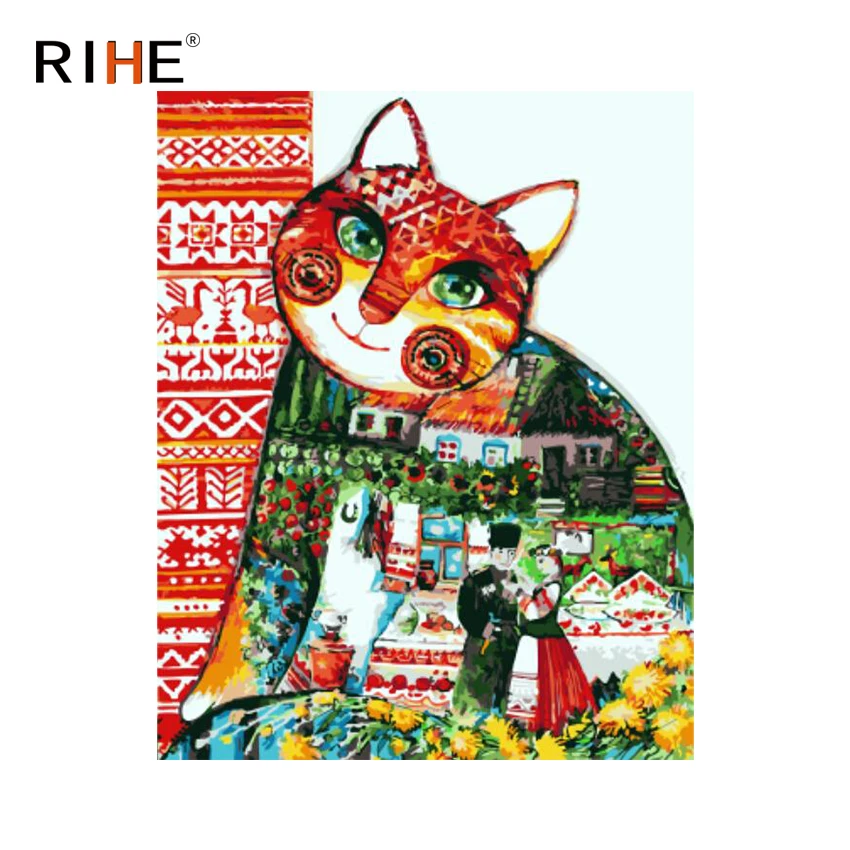 

RIHE Cat House Oil Painting By Numbers Spouse Cuadros Decoracion Acrylic Paint On Canvas For Artwork Modern Coloring By Numbers