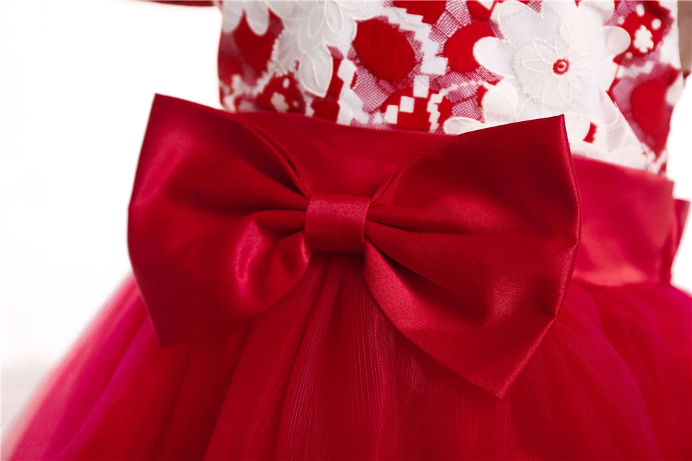 2018 New Flower Princess Girls Dress Off Shoulder Wedding Party Kids Lace Dresses For Girls Big Bow Children Costumes 10 Years (6)