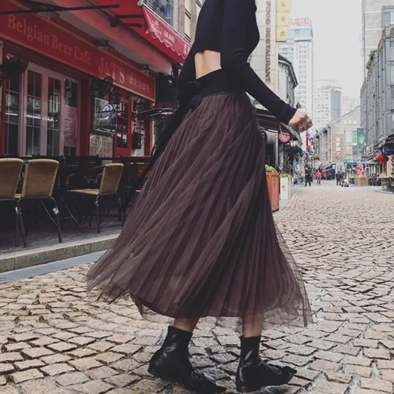 Женская длинная сетчатая юбка TWOTWINSTYLE Повседневная Свободная с поясом на резинке