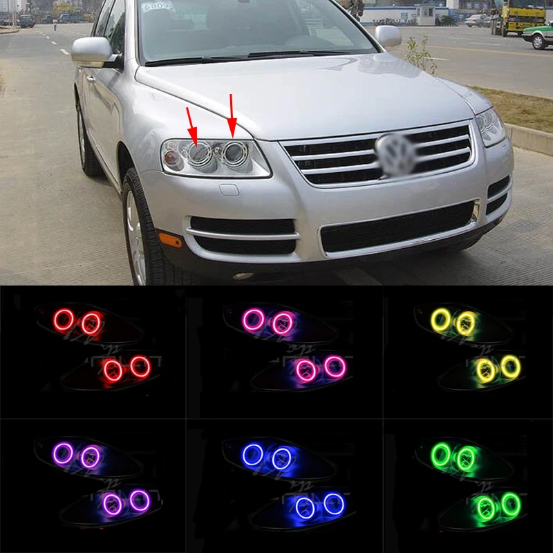 Кольца для фар Volkswagen Touareg светодиодные кольца передних разноцветные RGB