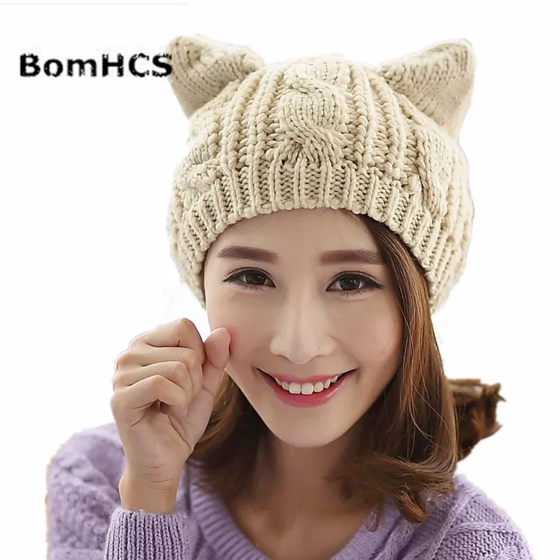 

BomHCS Cute Women Gilr Winter Warm Beanie Devil Horns Cat Ear Crochet Handmade Knit Cap Hat Beanie