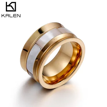 

KALEN Fashion Jewelry Bague Stainless Steel Gold & Color Rings For Women Round Smooth Shell Groove Wedding Rings Party Gifts