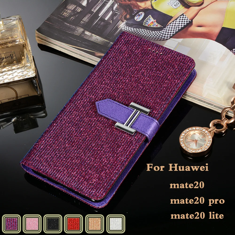 

mate20 for huawei mate20 pro case luxury Gold sequins stander wallet leather huawai mate20 lite buckle card slot Sparkling case