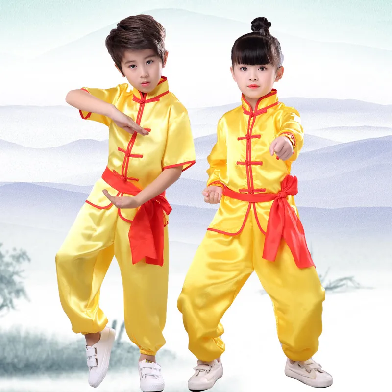 Детский Китайский традиционный комплект Wushu кунг фу с коротким рукавом длинным