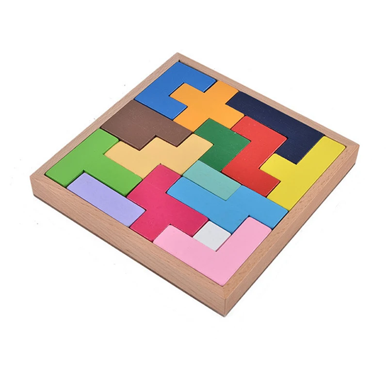 Wooden Tetris Game Jigsaw Puzzle Toys for Kids Wood Tangram Brain