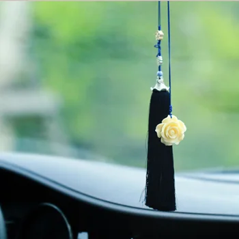 

Car Pendant Chinese Style Rose Tassel Cat Auto Interior Ornaments Artistic Corozo Nut Flower Car Rear view Mirror Decorations