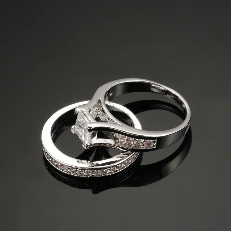 Серебряный цвет 0.5ct кубический цирконий шипованные кольца модные свадебные &