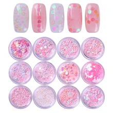 12 коробок голографического цвета AB для ногтей блестки флаконы Стразы розовая Звезда Сердце жемчужины для дизайна ногтей 3D украшения Маникюр