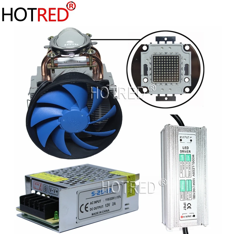 

DIY 100W COB 365nm 385nm 395nm 410nm UV curing system Ultra Violet High Power COB LED+Driver +heatsink+cooler+ lens reflector