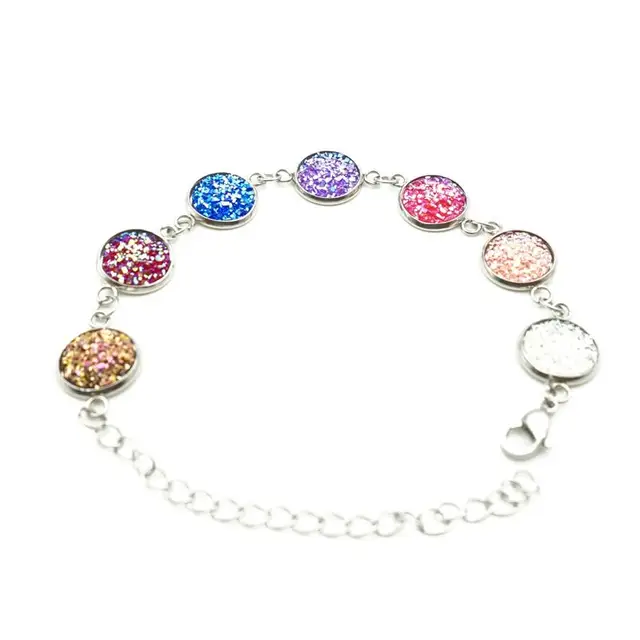 New 7 Colours Resin Drusy Charm Bracelets Colorful Druzy Bracelet New 7 Colours Resin Drusy Charm Bracelets Colorful Druzy Bracelet 316l Stainless Steel Chain Handmade Fine