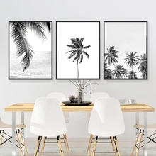 Тропический пальмовый лист Художественный Холст Плакаты принты, тропический Плам дерево фотография картина черно-белая картина домашний Настенный декор