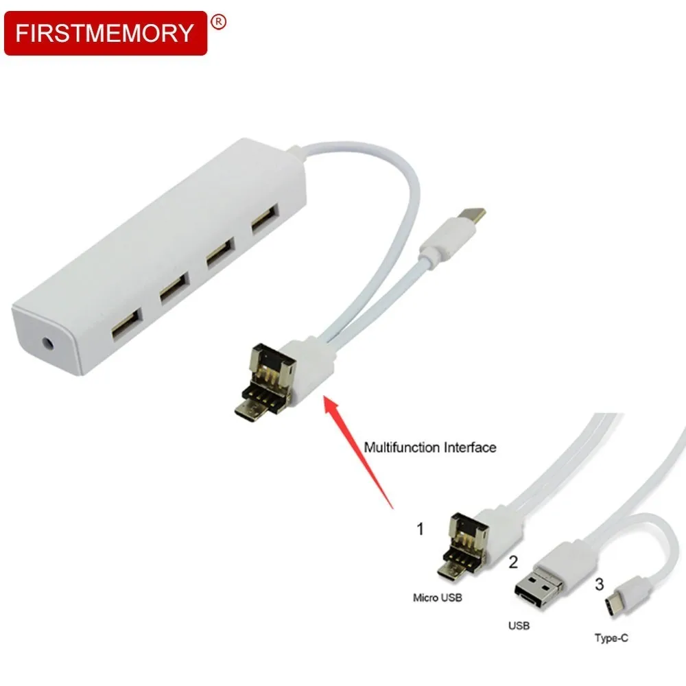 

4 Port Multi USB C Hub Type C Hub 3 In 1 Interface Micro USB2.0 OTG Hub Multi USB Splitter For Computer Accessoriess Phone Mice