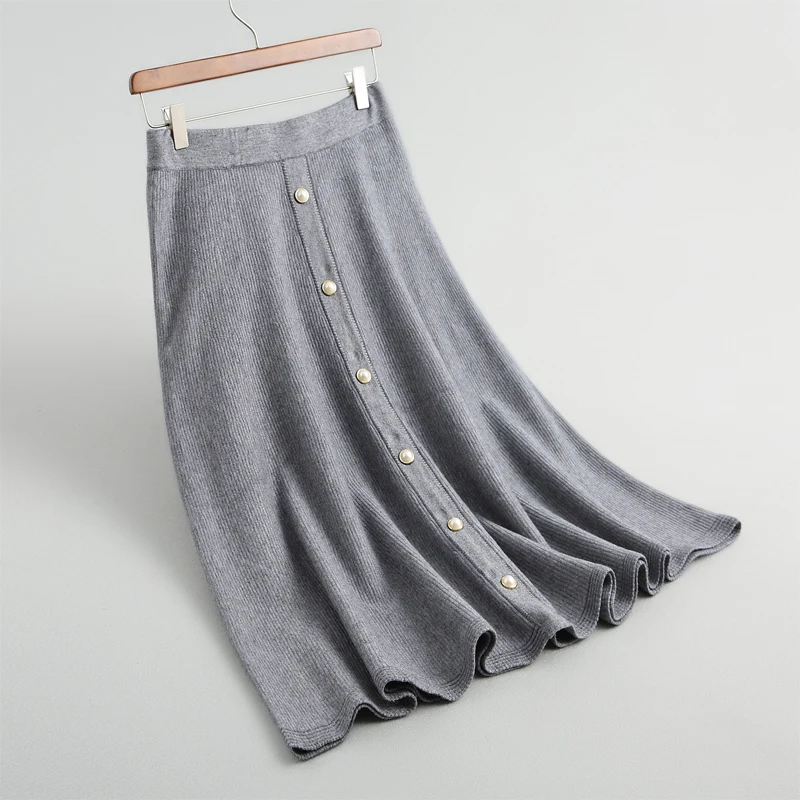 

autumn female skirt casual solid color beaded decorative knit skirt