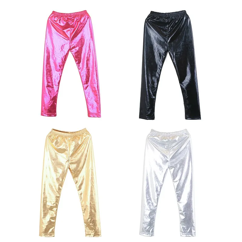 Girls Leggings  Fashion Baby Girl Metallic Shiny Pants Leggings Casual Cool Pants Cropped Pants