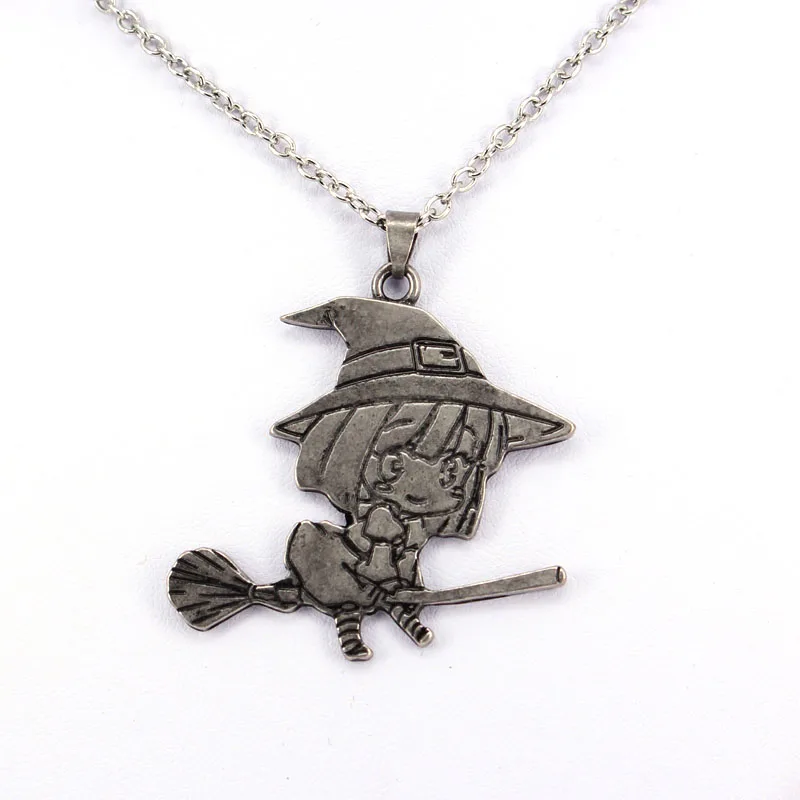hzew cute Little witch and broom pendant necklace pretty girl necklace for Christmas