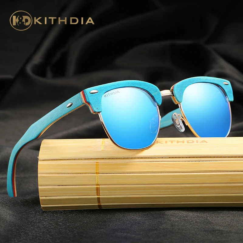 

KITHDIA Brand Naturl Wood Sunglasses Women Retro Vintage Polarized Skateboard Wooden Glasses Oculos De Sol Goggle KD035