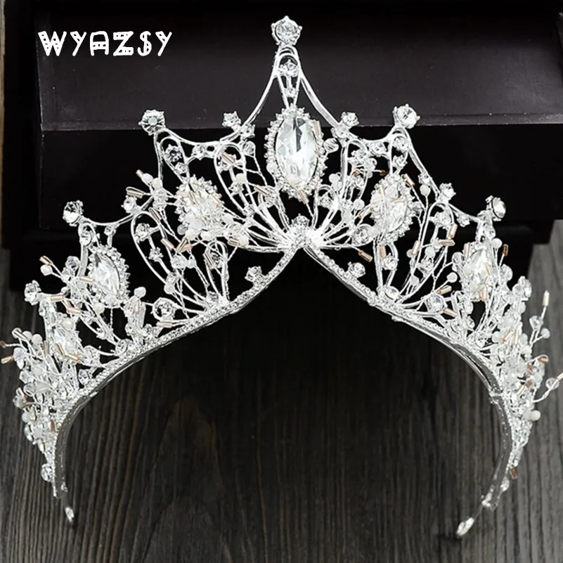 

Handmade Luxury White Baroque Style Bridal Crystal Crown Tiara Headpieces Wedding Women Pageant Prom Hair Ornaments Accessories