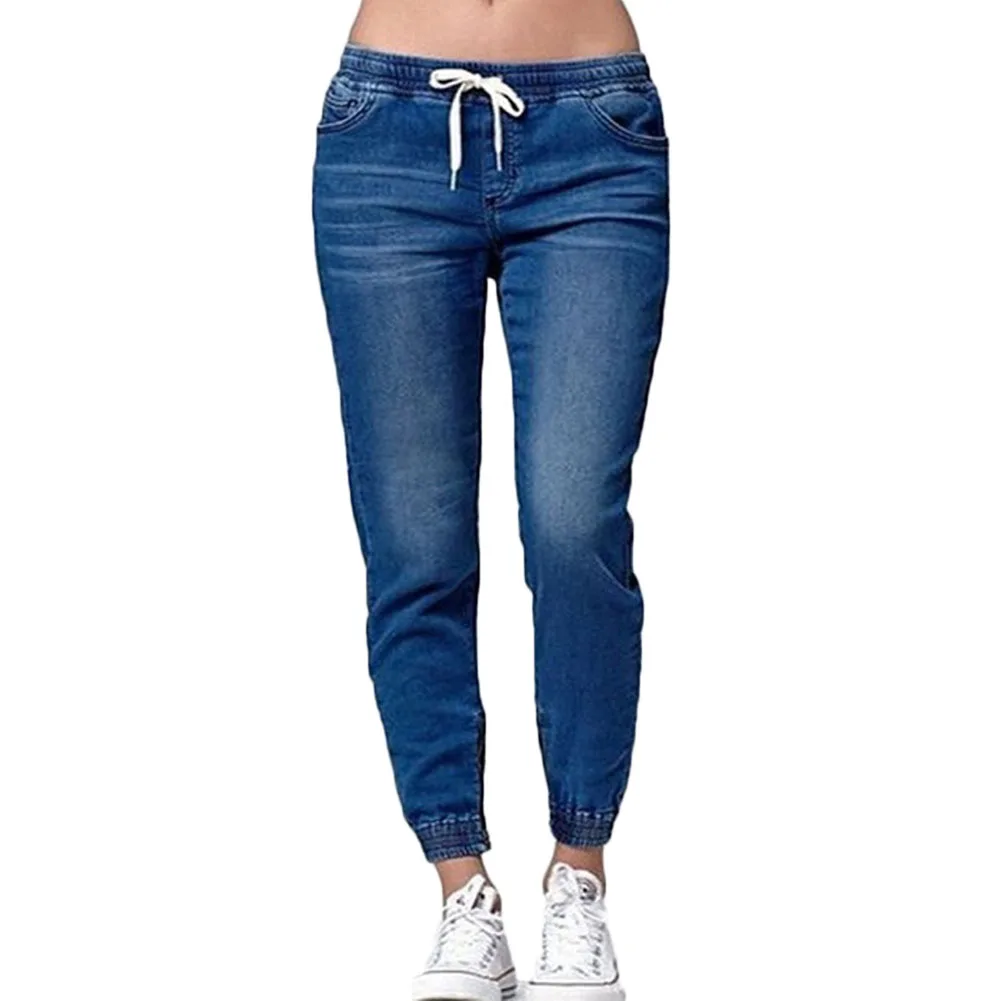 drawstring distressed jeans