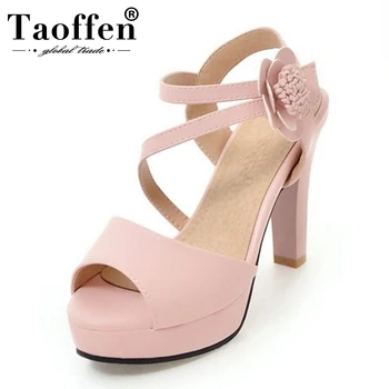 

TAOFFEN Size 34-43 Office Lady Platform High Heel Sandals Flower Platform Spike Heel Sandals Summer Club Shoes Women Footwears