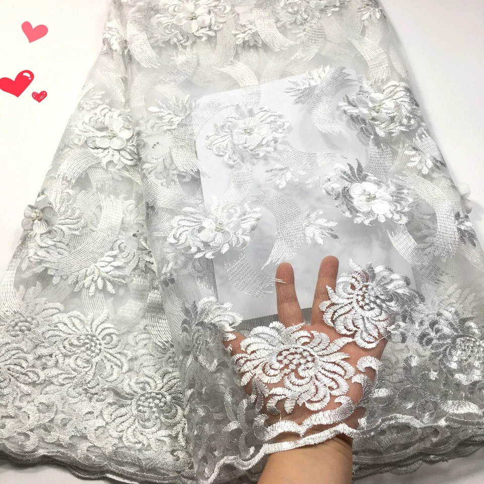 

High Quality African Lace Fabrics 2019 French Net Lace Fabric Embroidered 3d Tulle Nigerian Laces Fabric for Wedding Dress M3226