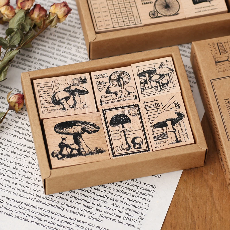 

Hot Selling Newest 2019 Accompany Spend Long Time Series of Wooden Stamps Suit Retro Frame Mushroom Hand Accounts Girl Stamp
