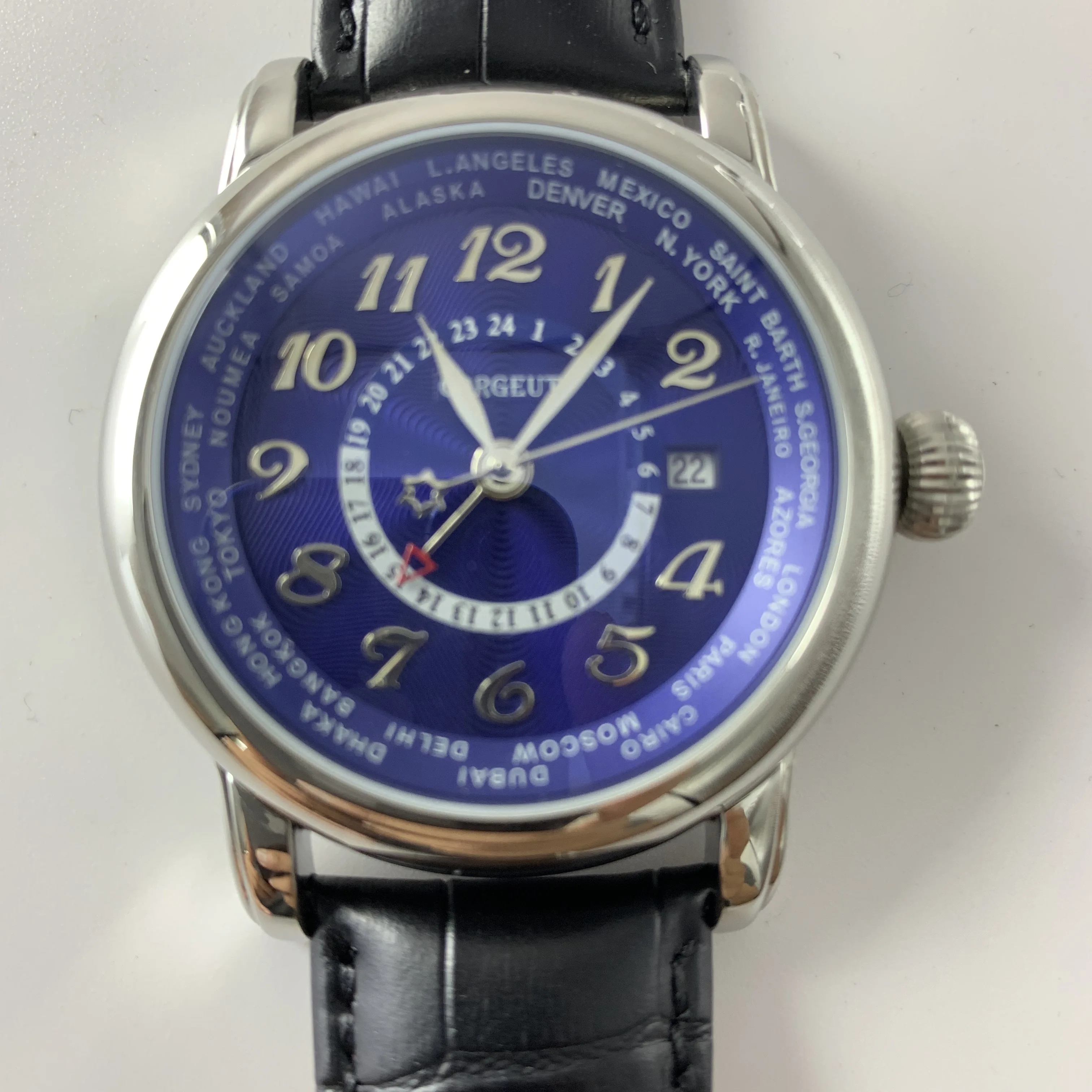 

New Top Luxury Brand Mechanical Watch Fashion Leather Dual time zone GMT Automatic Leather Mechanical Watch Men's