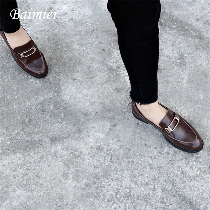 Richelieus Profonde brown Baimier Femmes Occasionnels Cuir Pour Mode Peu Véritable 2018 Chaussures Noir Rétro Boucle Appartements Black Métal En Oxford 4PHrTq4