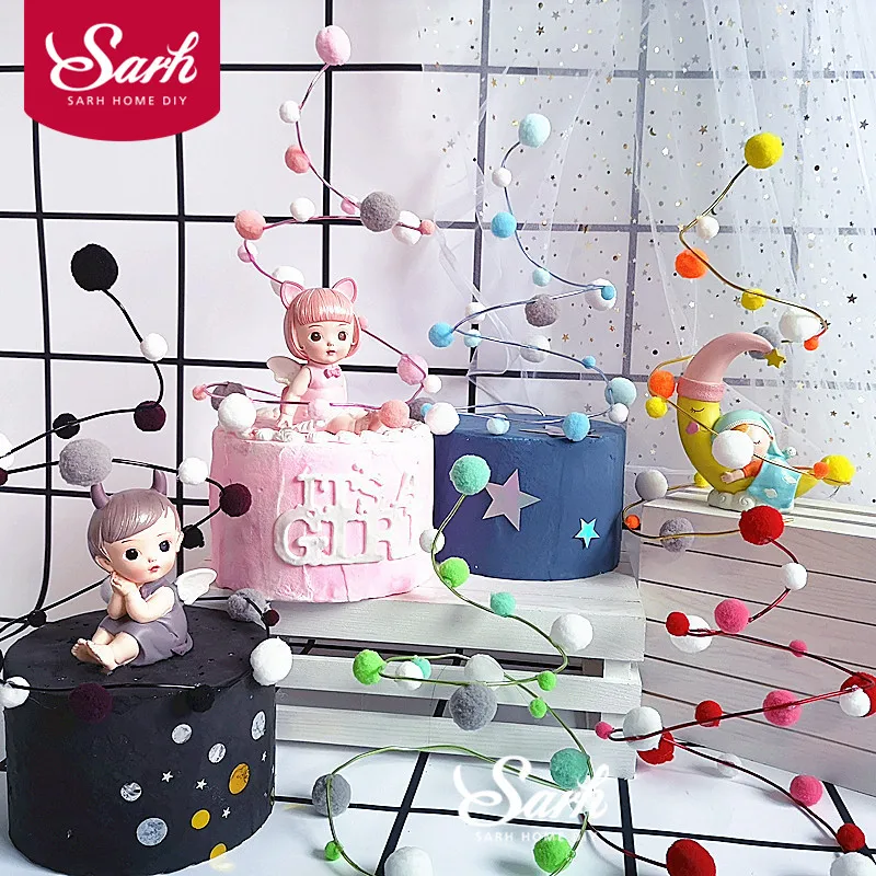 

Pink Red Blue Black Screw Ball Tree Cake Topper for Kid Birthday Party Decoration Dessert lovely Gifts