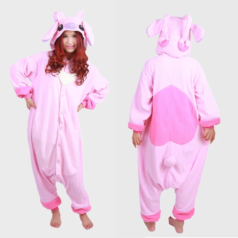 

Adult Unisex Pink Lilo Angel Onesies Animal Cosplay Pajamas One Piece Suits Pink Stitch Costume Adult Pyjamas for Women Men